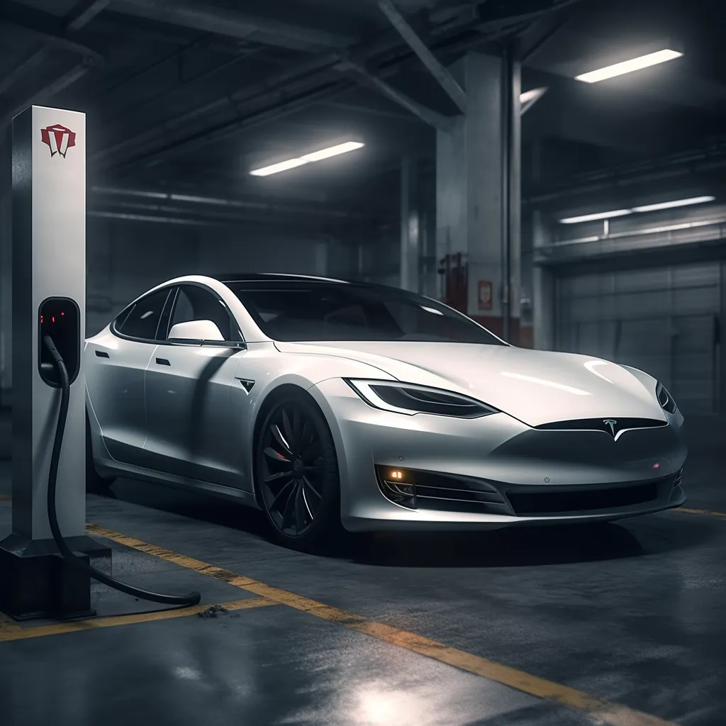 Photo of a tesla at a Grid Charging Station
